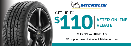 Michelin 4 Tire up to $110 Visa Rewards Card 5-1-2023 thru 6-16-2023