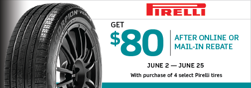 Pirelli 4 Tire $80 Prepaid Mastercard Mail in Rebate 06-02-2023 through 06-25-2023 rebate